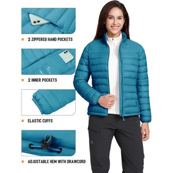 Women's Packable Puffer Jacket Winter Lightweight Quilted Coat NWT - Picture 5 of 6